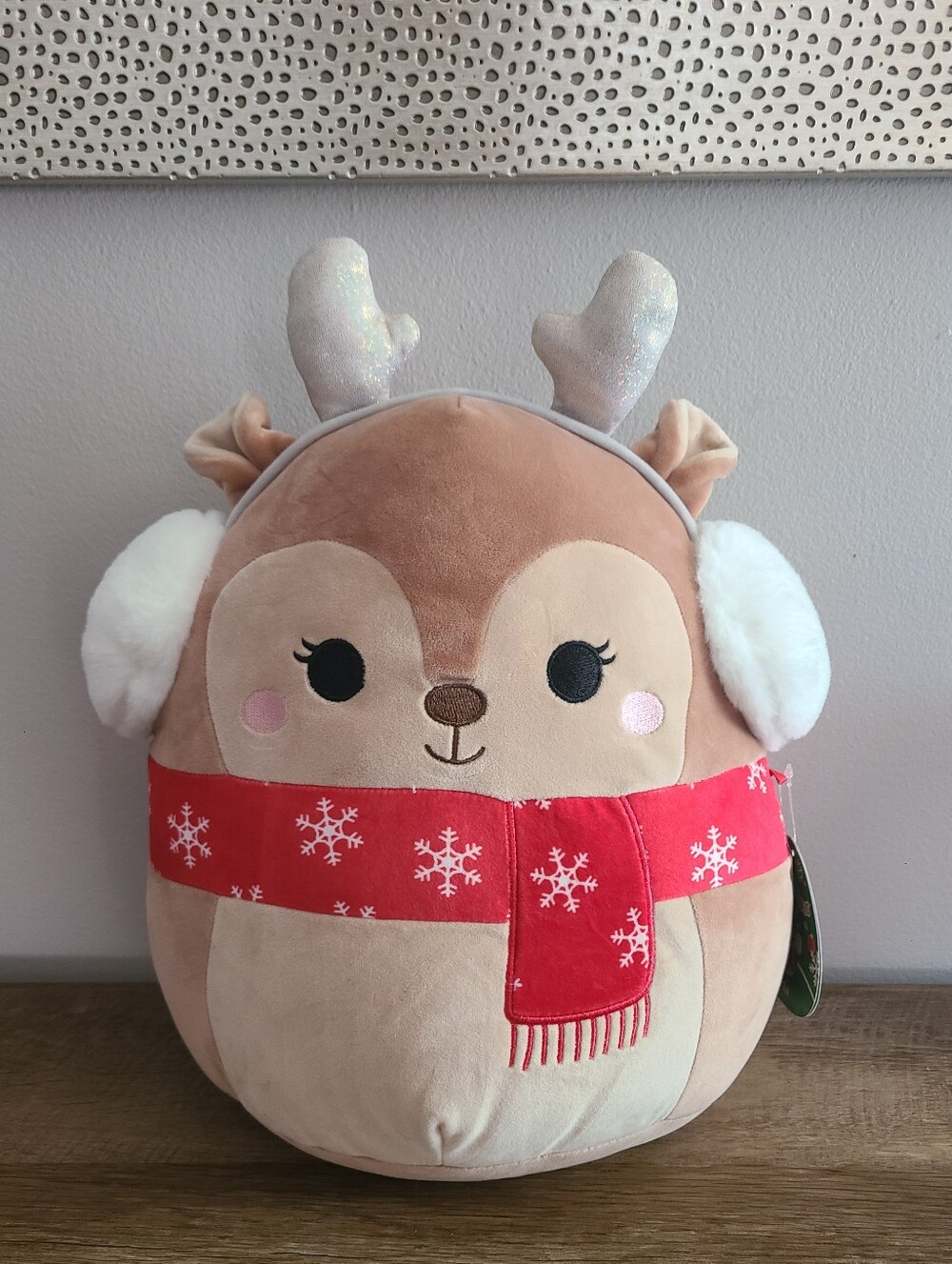 ❄️Squishmallows 12-inch Darla the Reindeer with Earmuffs and Red Snowflake Scarf